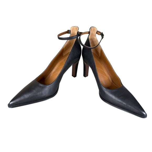 Franco Sarto Adeja Black Leather Ankle Strap Pointed Toe Heels Size 8.5M - Picture 10 of 11